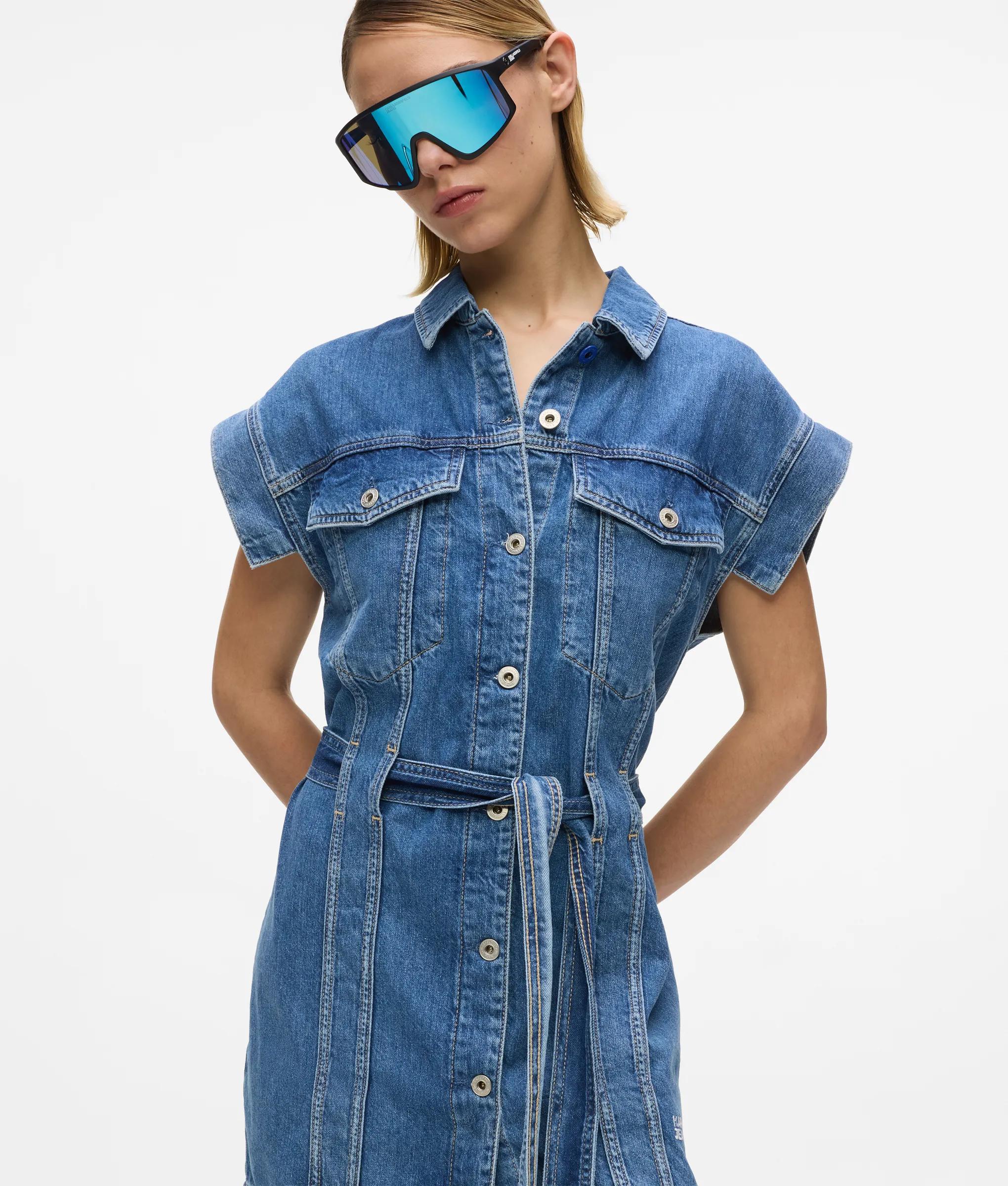 Denim Jurk met korte mouwen en riem