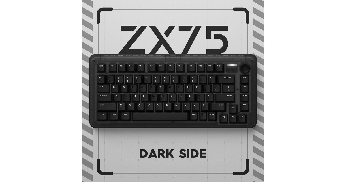 IqunixZX75 Dark Side Wireless Mechanical Keyboard, gaming toetsenbord  (Zwart, US lay-out, Gateron Red, RGB leds, 75%, Hot-swappable, Double-shot PBT, 2.4GHz | Bluetooth 5.1 | USB-C)