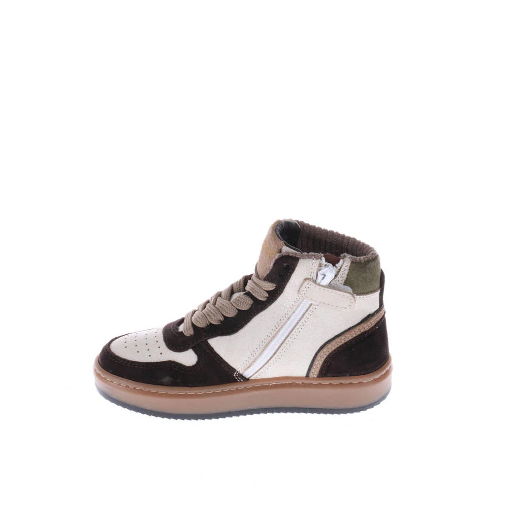 Hip leren sneakers donkerbruin/wit