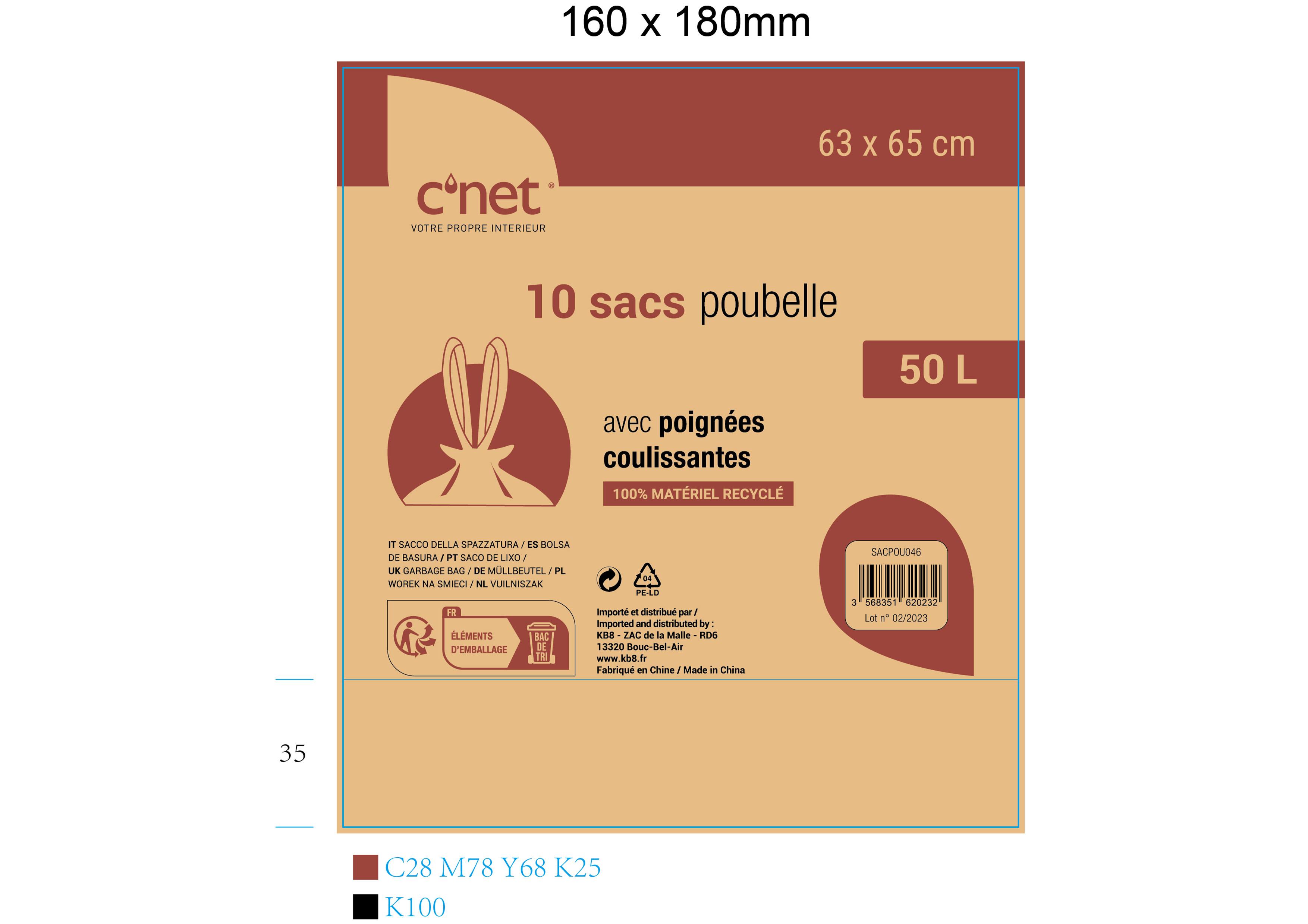 10 SACS POUBELLE 50L AVEC POIGNEES