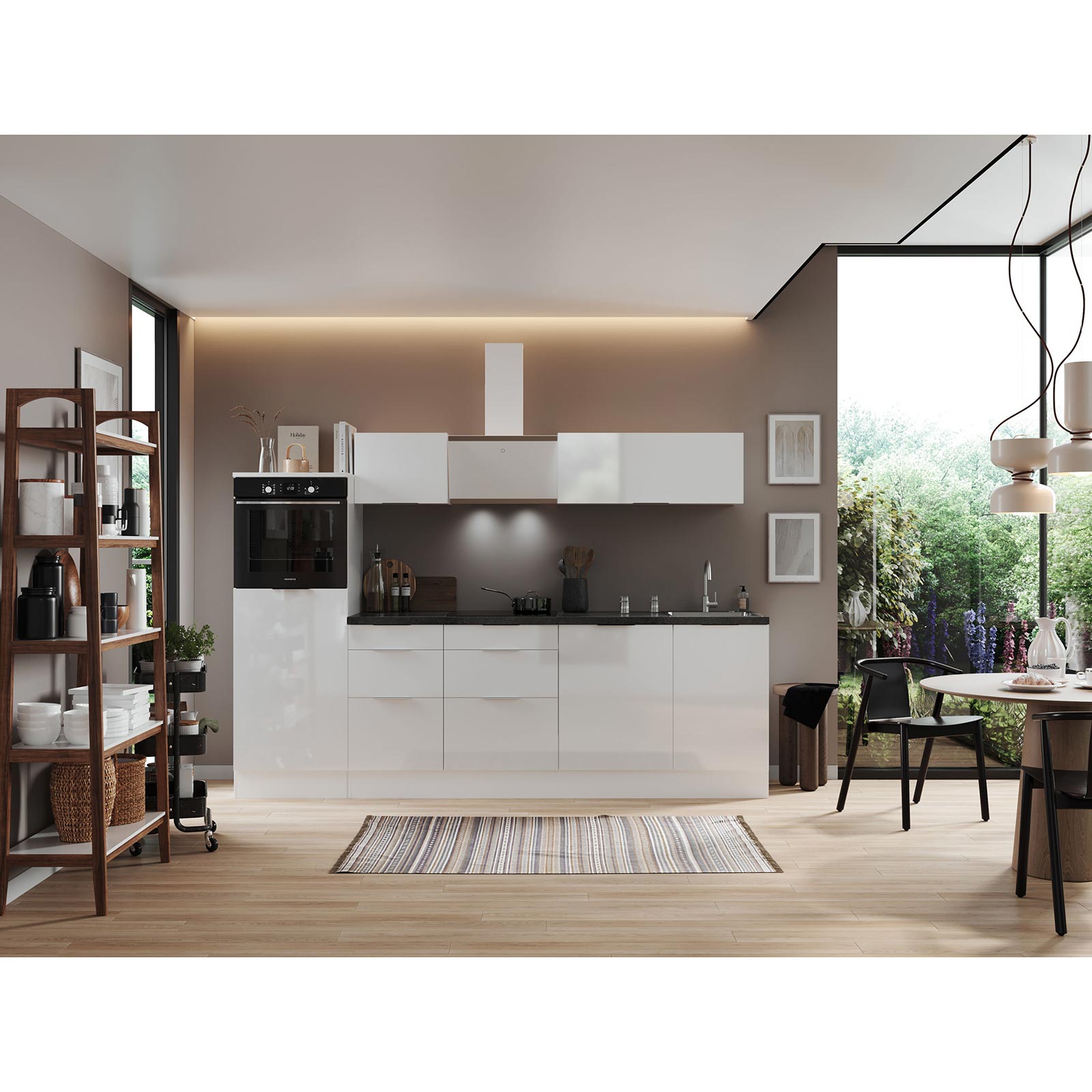 RESPEKTA Küchenblock - weiß Hochglanz - weiß matt - mit E-Geräten - 280 cm