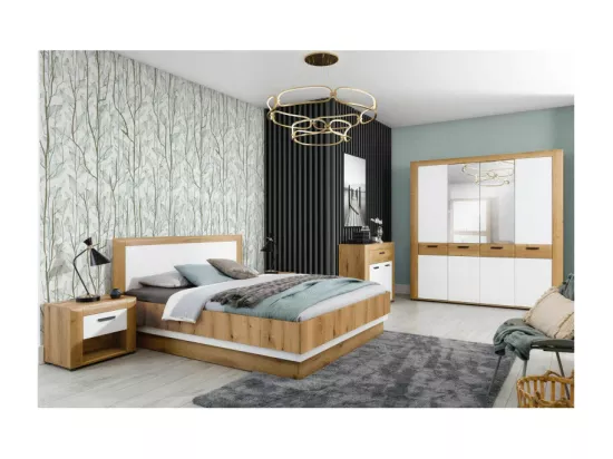 Chambre complète 160x200 Blanc/Bois clair - ABOKI n°2