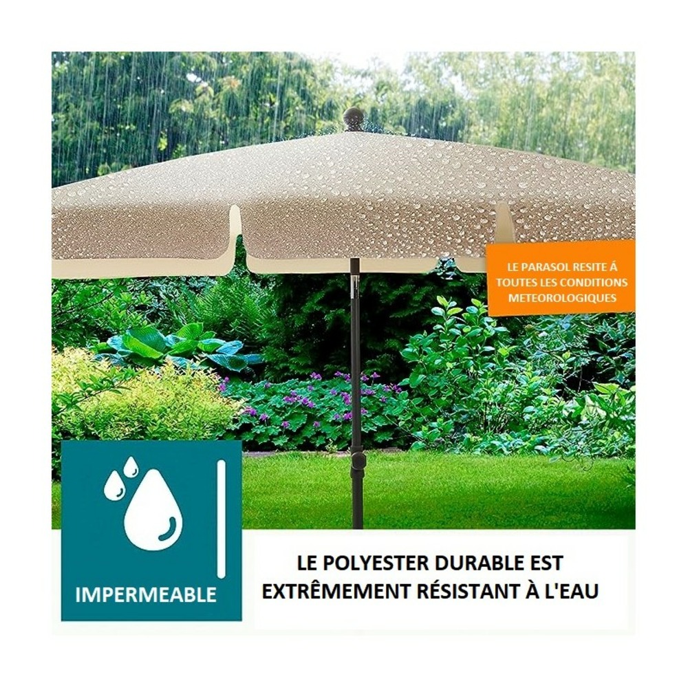 Parasol rectangulaire avec housse de protection réglable et inclinable 45° beige 125x200cm protection uv 50+