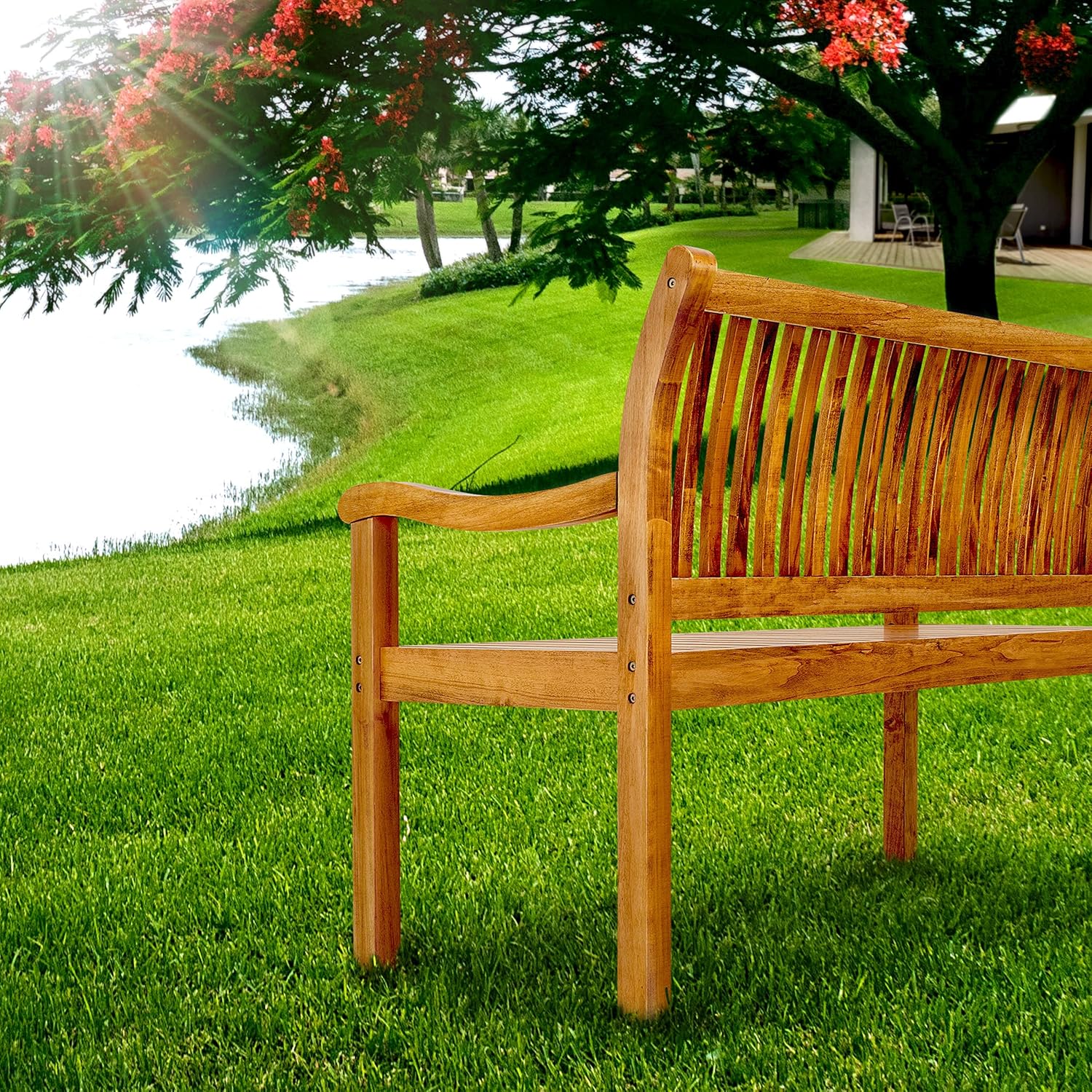 tillvex Gartenbank Holz 3-4 Sitzer inkl. Abdeckung wetterfest 150 cm | Parkbank Massivholz | Balkonbank Sitzbank 320 kg belastbar | Holzbank Gartenmöbel für Balkon, Terrasse & Garten
