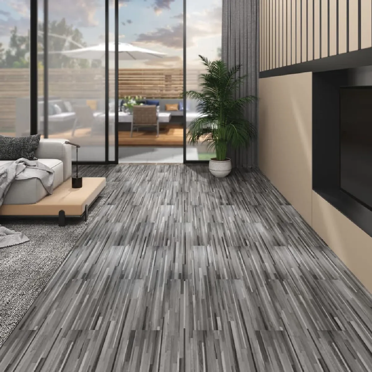 vidaXL Dalles plancher autoadhésif 4,46 m² gris rayé