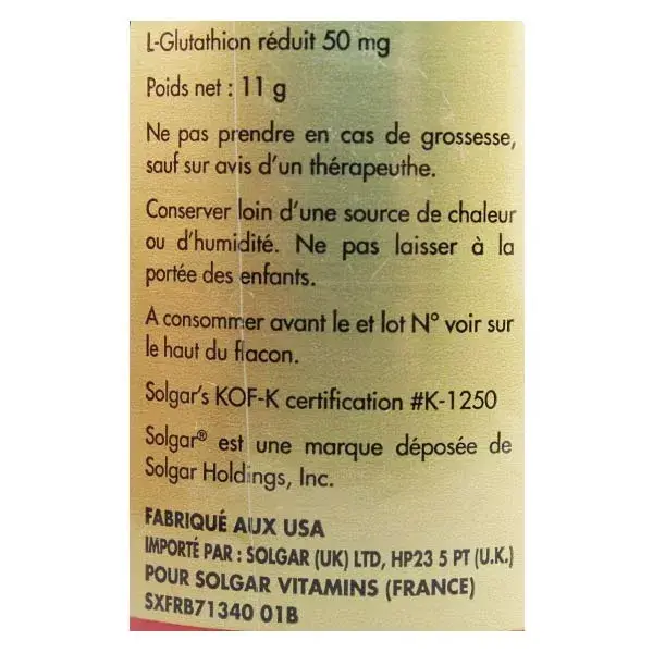 Solgar L-Glutationa 50mg 30 cápsulas vegetais