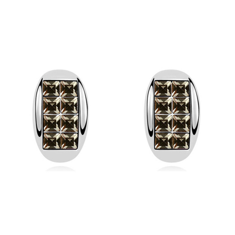Boucles d'oreilles Demi Lune orné de cristaux de Swarovski Noir et Plaqué Or Blanc