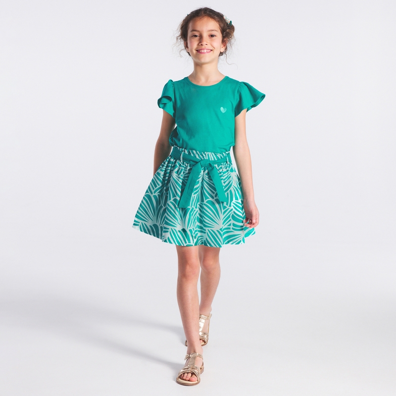 T-shirt à manches courtes volantées vert fille