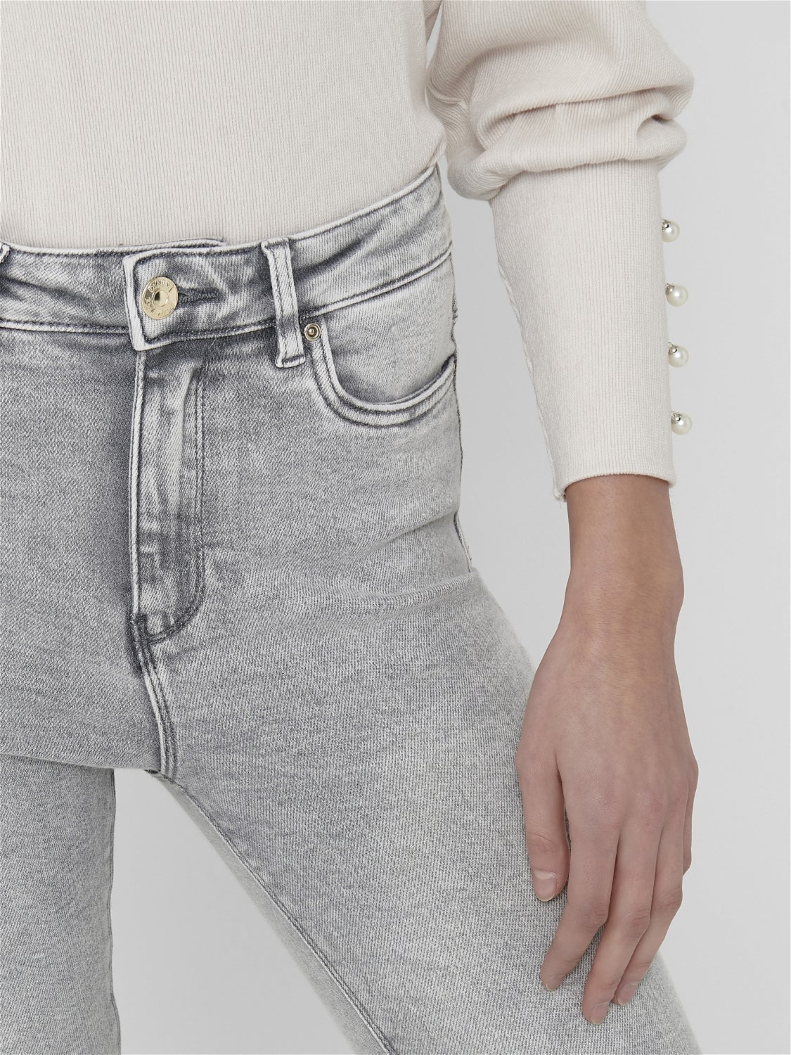 ONLMILA Hohe Taille Skinny Fit Jeans Light Grey Denim