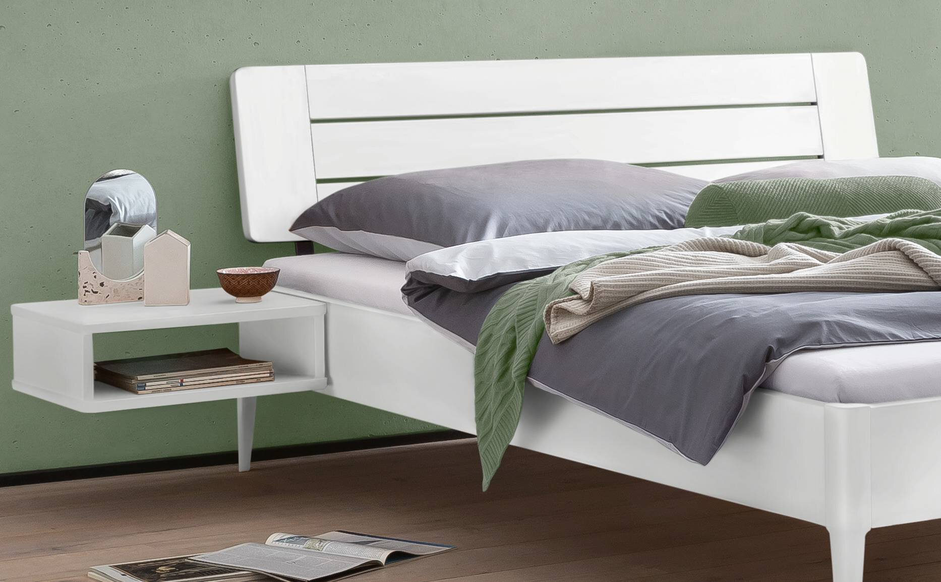 Holzbett HASENA BUSSETO 140X200cm Höhe 25cm Buche Buche weiß