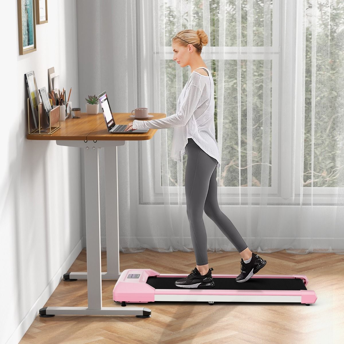 Tapis de Course Mince Tapis de Jogging avec Capacité de 120 Kg Télécommande et Écran Led Inclinable à Roulettes Tapis de Course à Glisser Gris/Noir/Rose - Lidl-Manfred