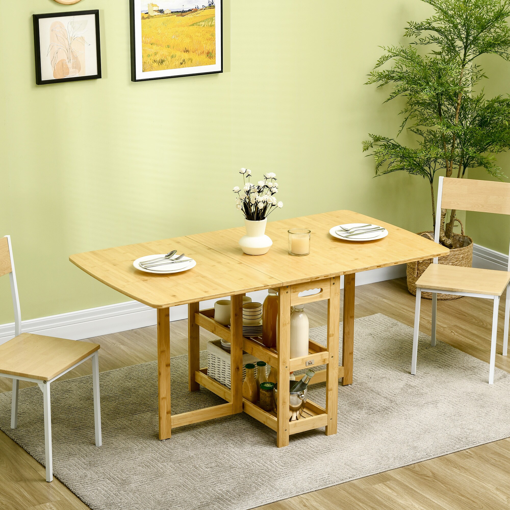 HOMCOM Klapptisch mit Ablagefächer natur 149,5L x 80B x 73,5H cm