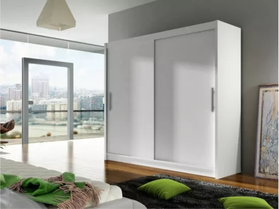 Armoire Closico 100, Blanc, 215x180x58cm, Portes d'armoire: Glissement