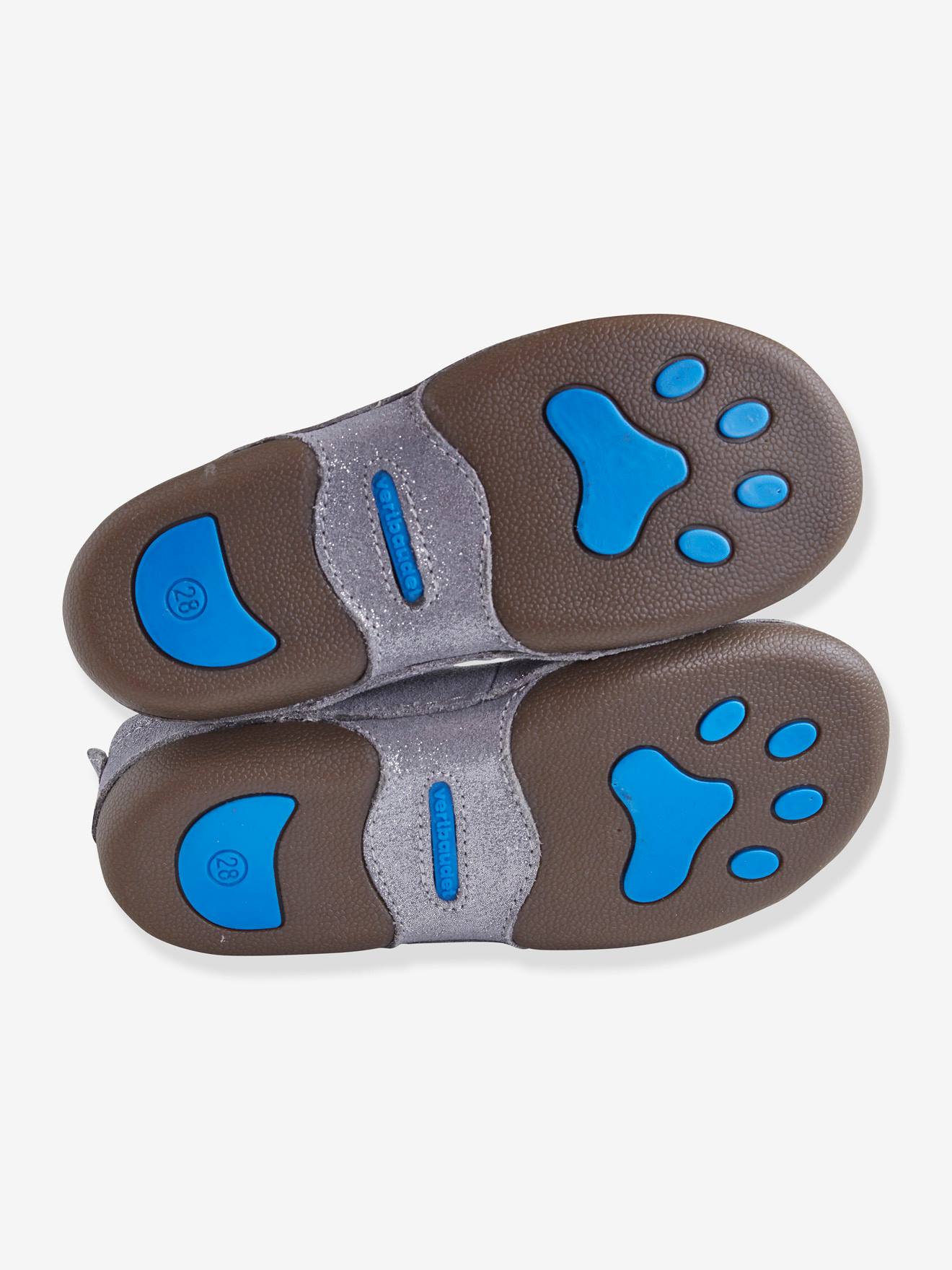 Pantufas de couro metálico cinza claro com elástico para meninas