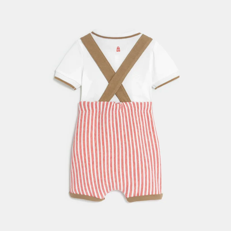 Salopette courte molleton rayée et body rouge bébé garçon Orange