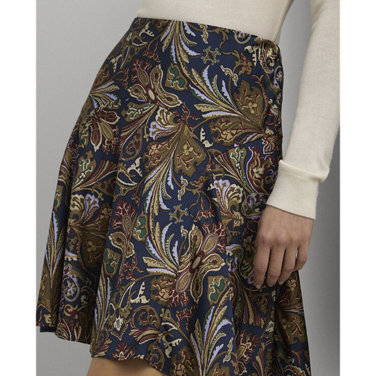 Lauren Ralph Lauren Paisley Satin Charmeuse Miniskirt Navy