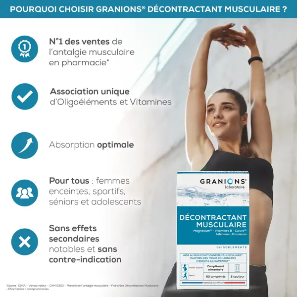 Granions Relaxante Muscular - Relaxa os músculos e alivia dores articulares - Embalagem com 2 x 60 comprimidos
