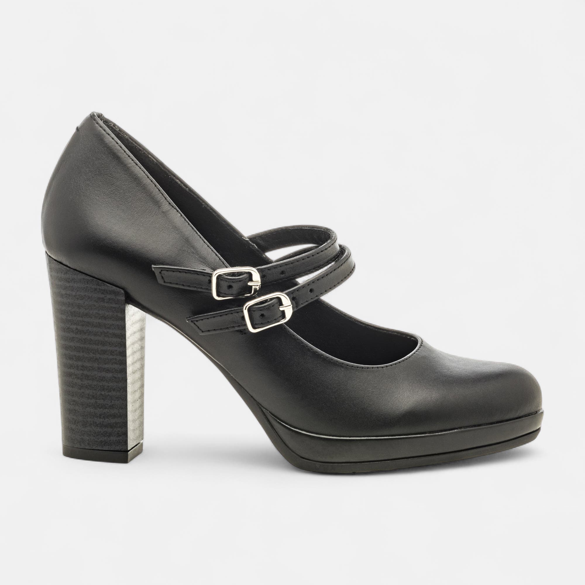 Babies à talon Femme en cuir noir