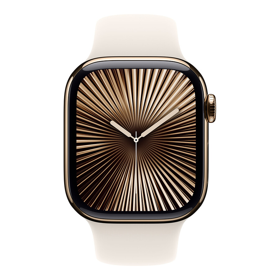 Apple Watch Series 10 GPS + Cellular - Titane Or - Bracelet Sport Lumière Stellaire - 42 mm - Taille S/M
