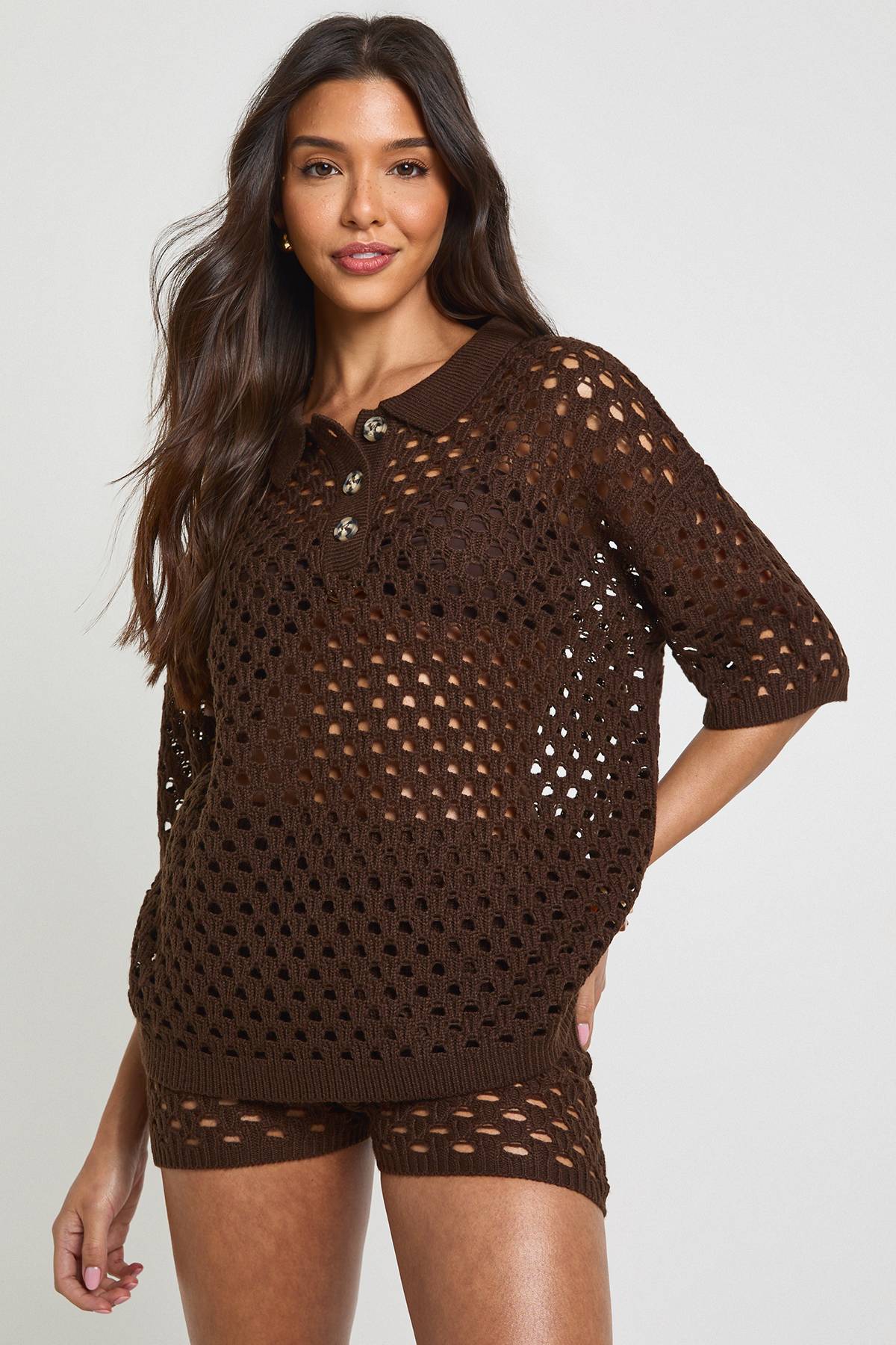 boohoo Ensemble Chemise De Plage Oversize Au Crochet Et Short Assorti