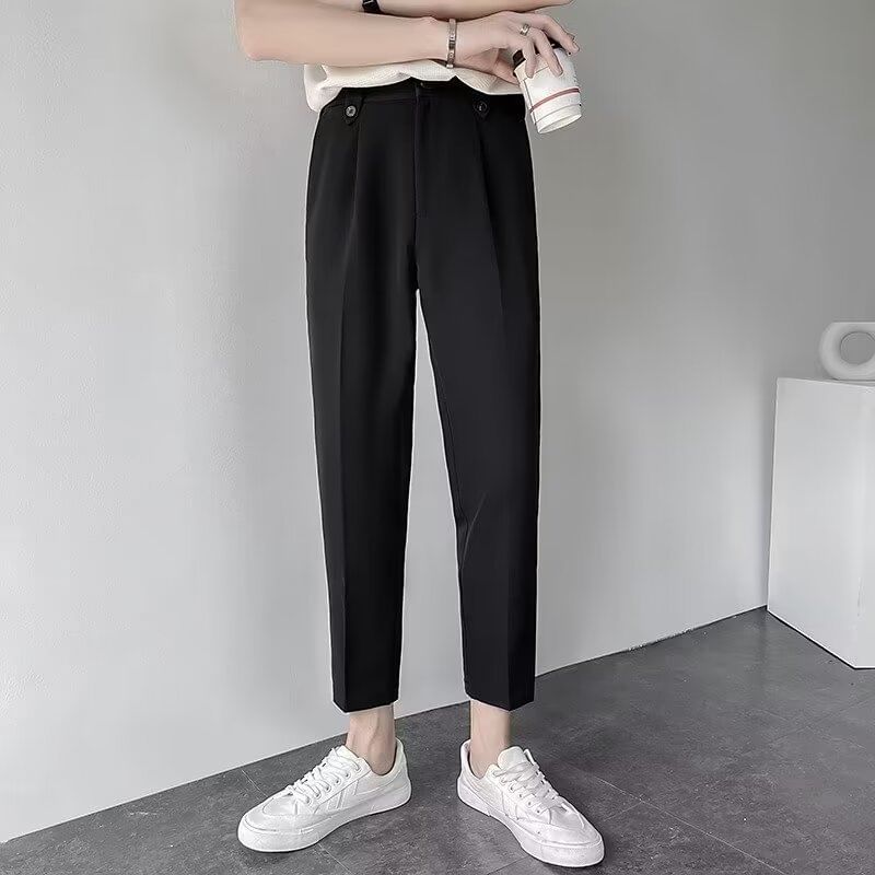 GRAYCIOUS - Mid Rise Plain Cropped Tapered Dress Pants