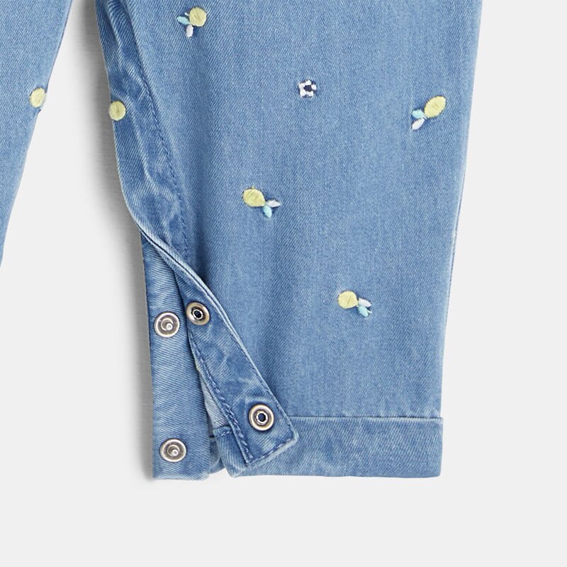 Combi longue denim léger citron bleu bébé fille Bleu