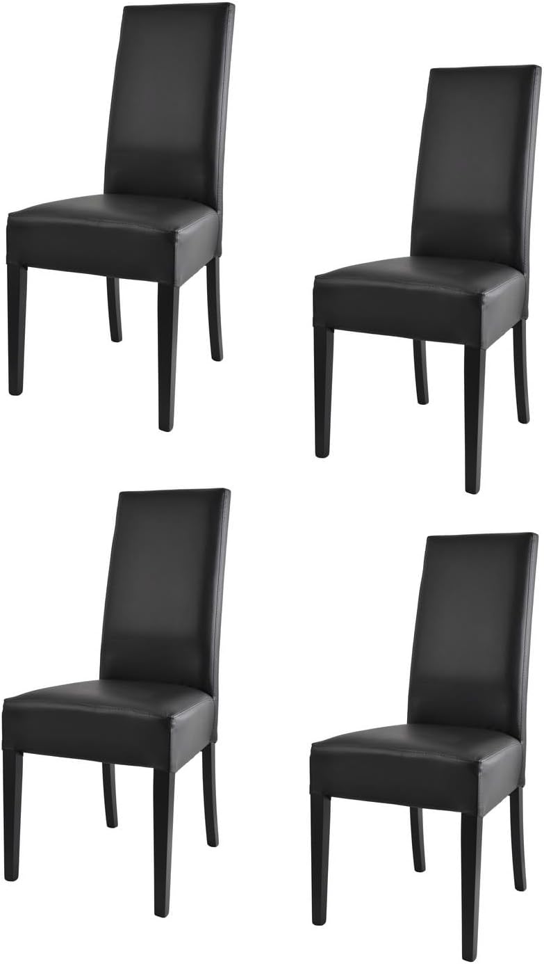 t m c s Tommychairs - 4er Set Moderne Stühle Luisa für Küche und Esszimmer, robuste Struktur aus lackiertem Buchenholz Farbe Schwarz, Gepolstert und mit schwarzem Kunstleder bezogen
