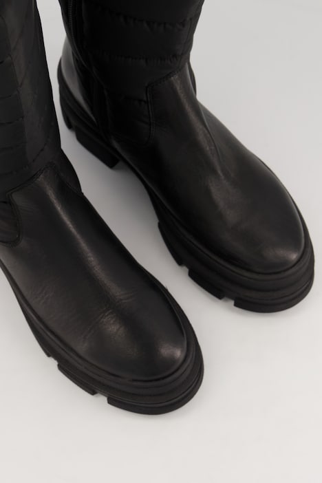 Lederstiefel, XL-Steppschaft, Fleecefutter, Weite H