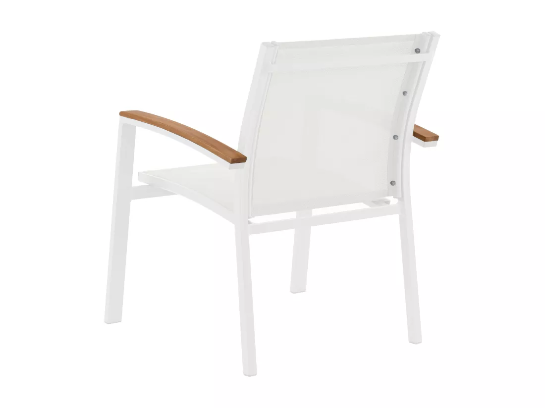 Lot de 2 fauteuils de jardin empilables en aluminium et textilène - Blanc et accoudoirs acacia - TAIPIVAI de MYLIA