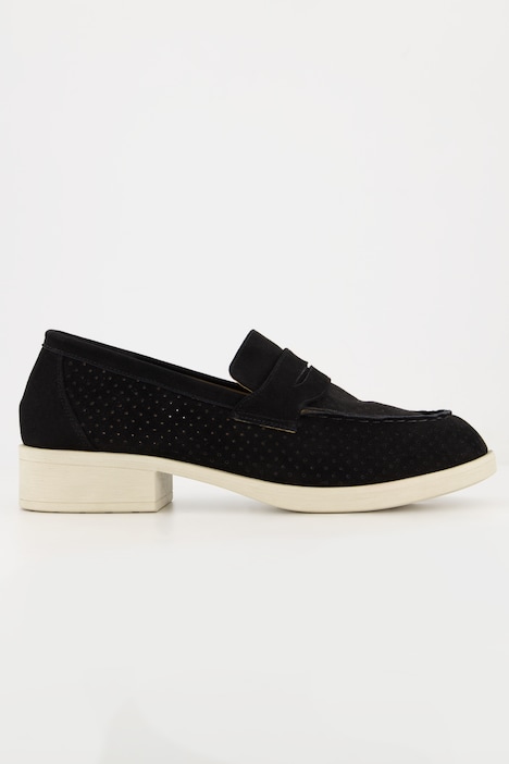 Leder-Loafer, Veloursleder, Textilfutter, Blockabsatz