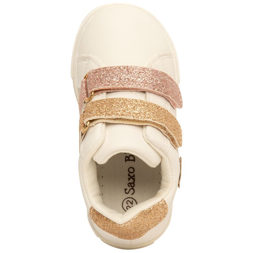 Baskets basses avec détails à paillettes et double velcro pour bébé fille - Blanc