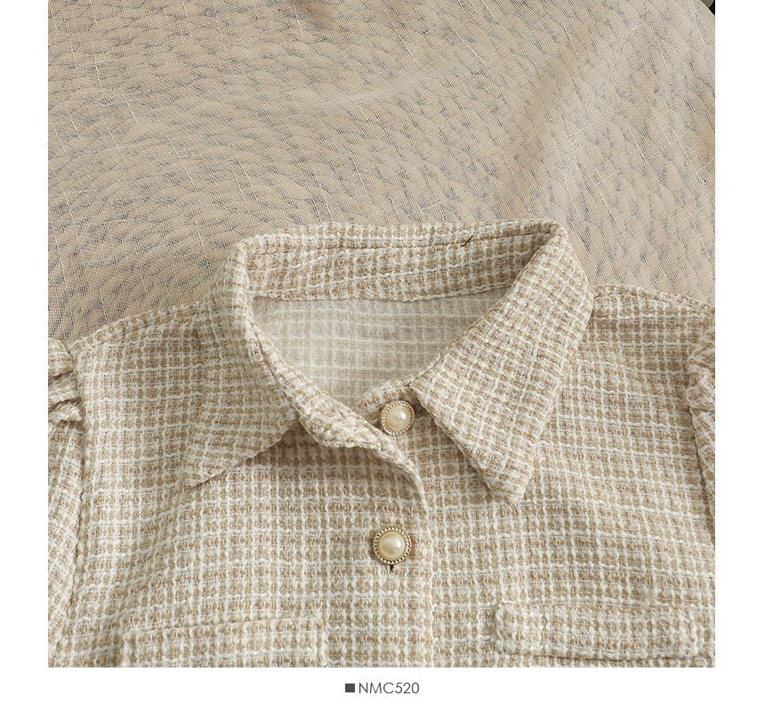 Lemongrass - Tweed crop top met pofmouwen