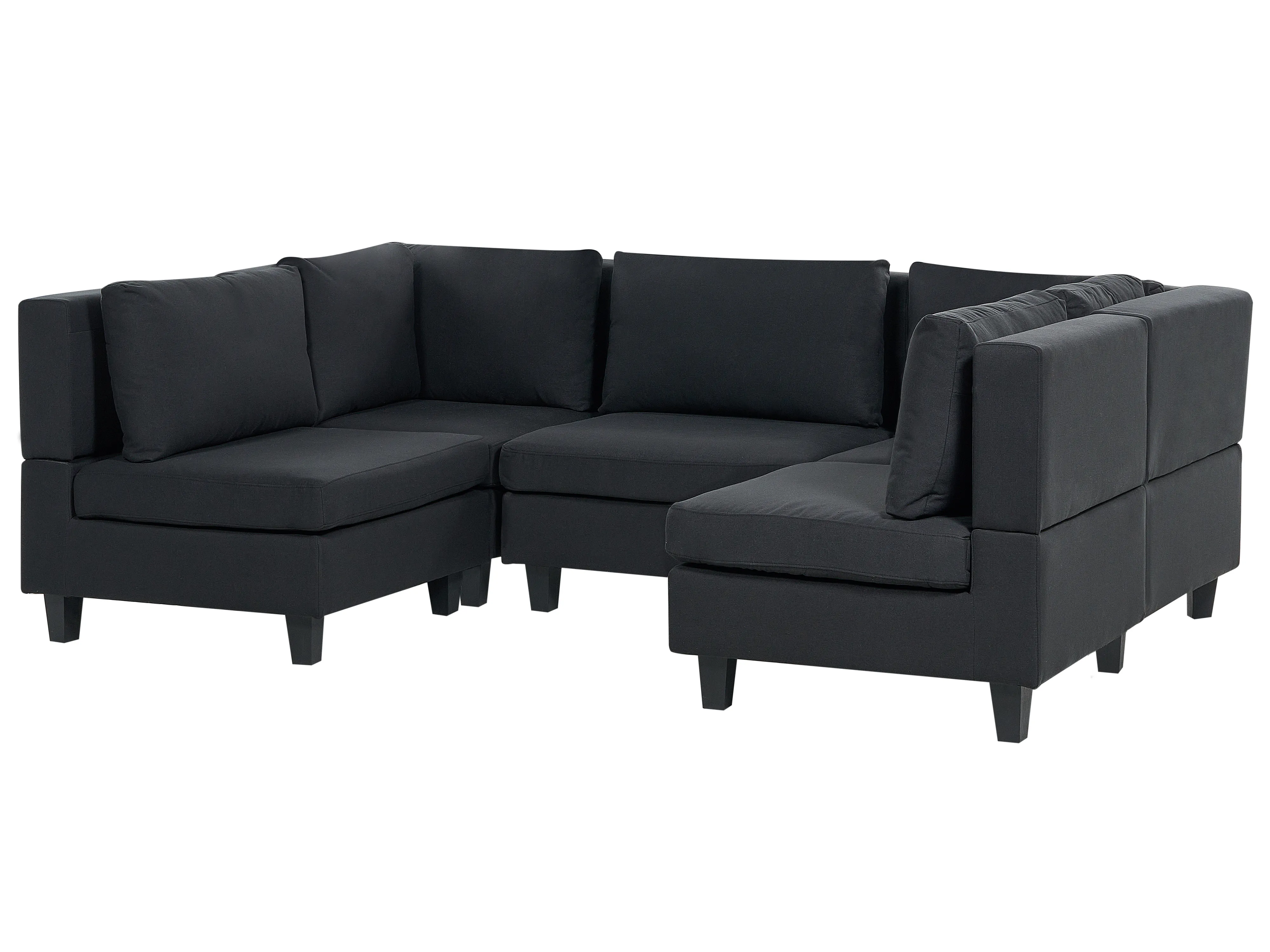 Modulaire U-vormige bank 5-zits UNSTAD Stof Zwart met ottomaan