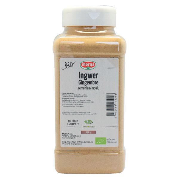 MORGA Gewürz Ingwer<br>500 g, Dose, Pulver, gemahlen Bio