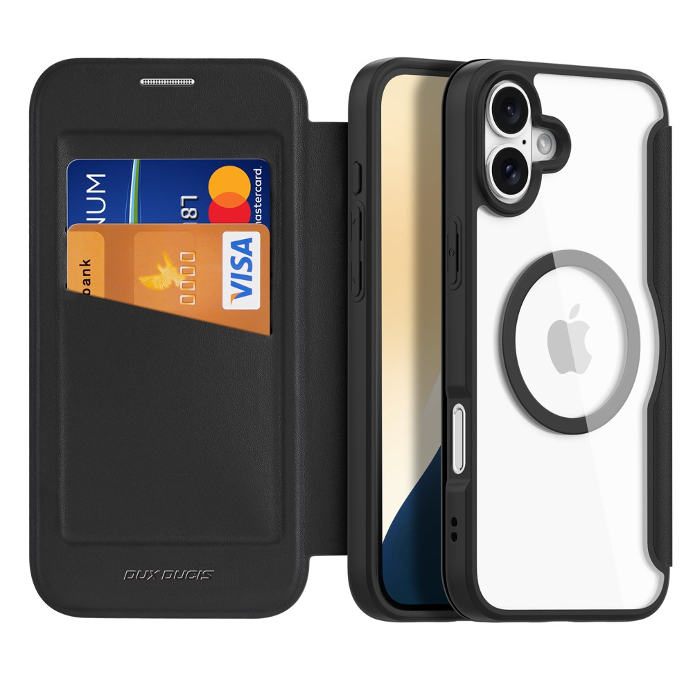 iPhone 16 MagSafe Hybrid Leder Tasche   Kunststoff Rückseite - Schwarz / Transparent