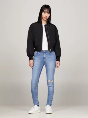 Calça jeans skinny Nora de cintura média com detalhes desgastados