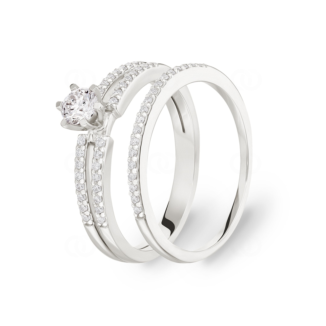 Verlobungsring mit Beisteckring 750/18 K Weissgold mit Diamanten 0.51 ct H/si