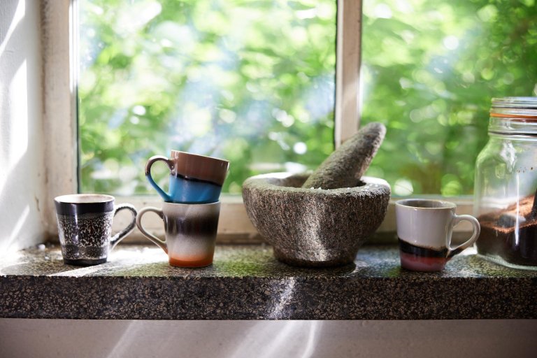 HKliving 70's Ceramic espresso kopjes set van 4 funky