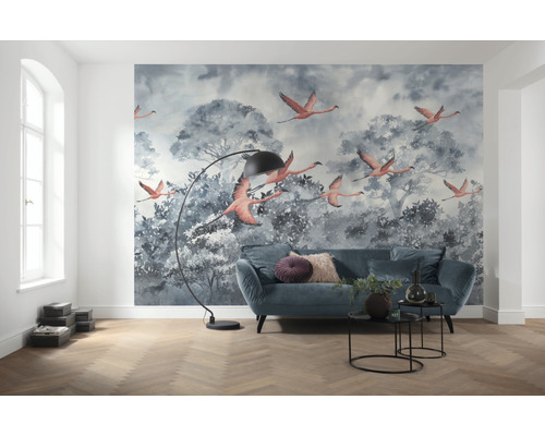 Vliesbehang INX8-053 Ink Flamingos in the Sky, set van 8 stuks, 400 x 280 cm