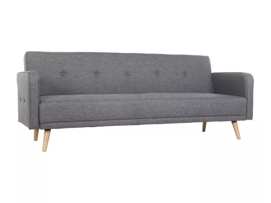 Canapé convertible scandinave 3 places en tissu gris foncé et bois clair ULLA