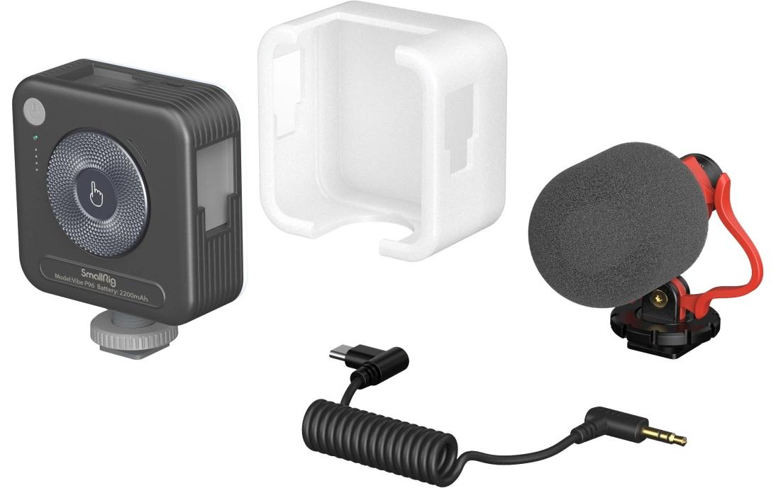 Stativ Smartphone Vlog Kit VK-50<br>Kompaktes und tragbares Stativ mit Smartphone-Halterung, LED-Videoleuchte und Mikrofon