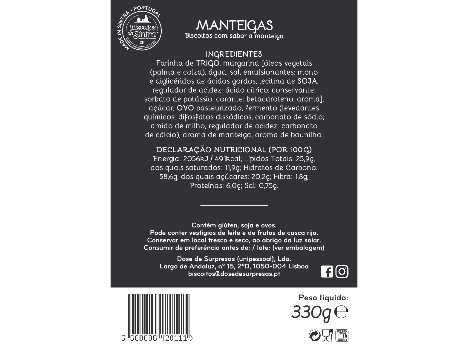 MANTEIGAS BISCOITOS DE SINTRA 330GR