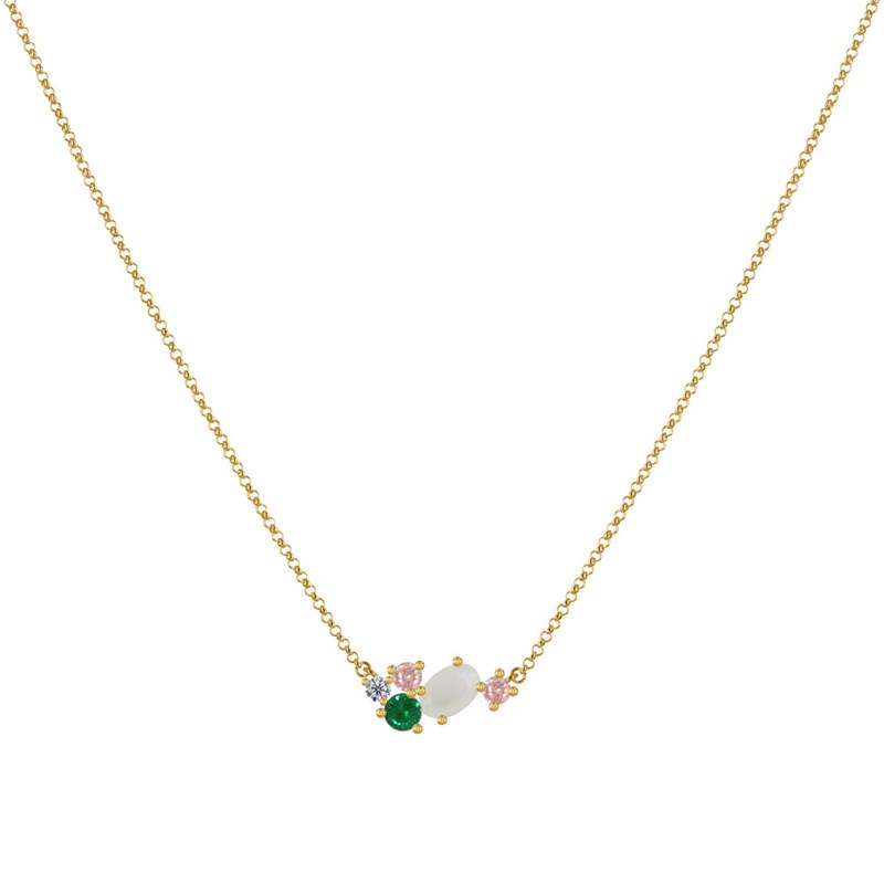 Collier Plaqué Or 5 Strass Ovale et Ronds