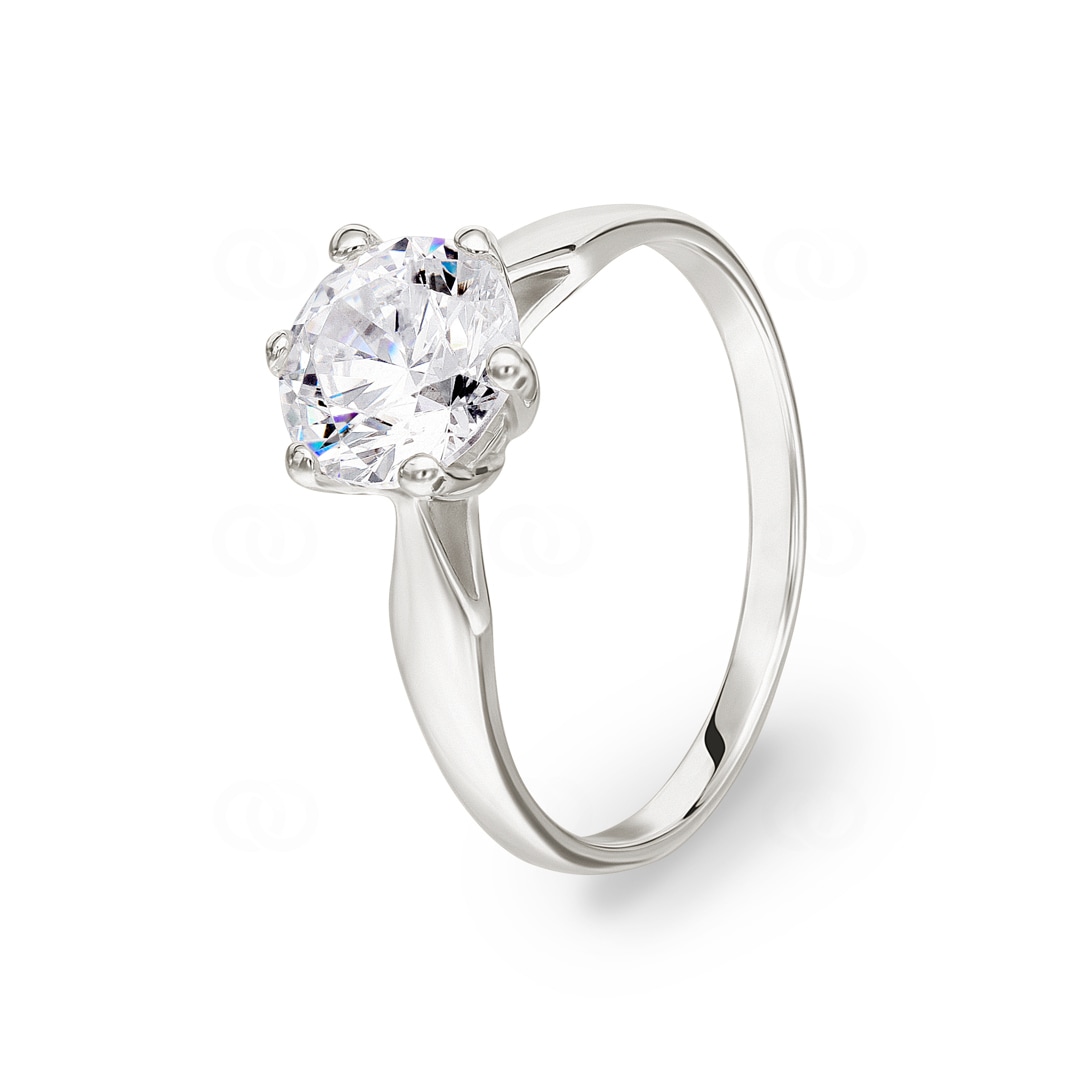 Solitärring 925 Silber rhodiniert mit Zirkonia 6-Griff Ø 7.5mm