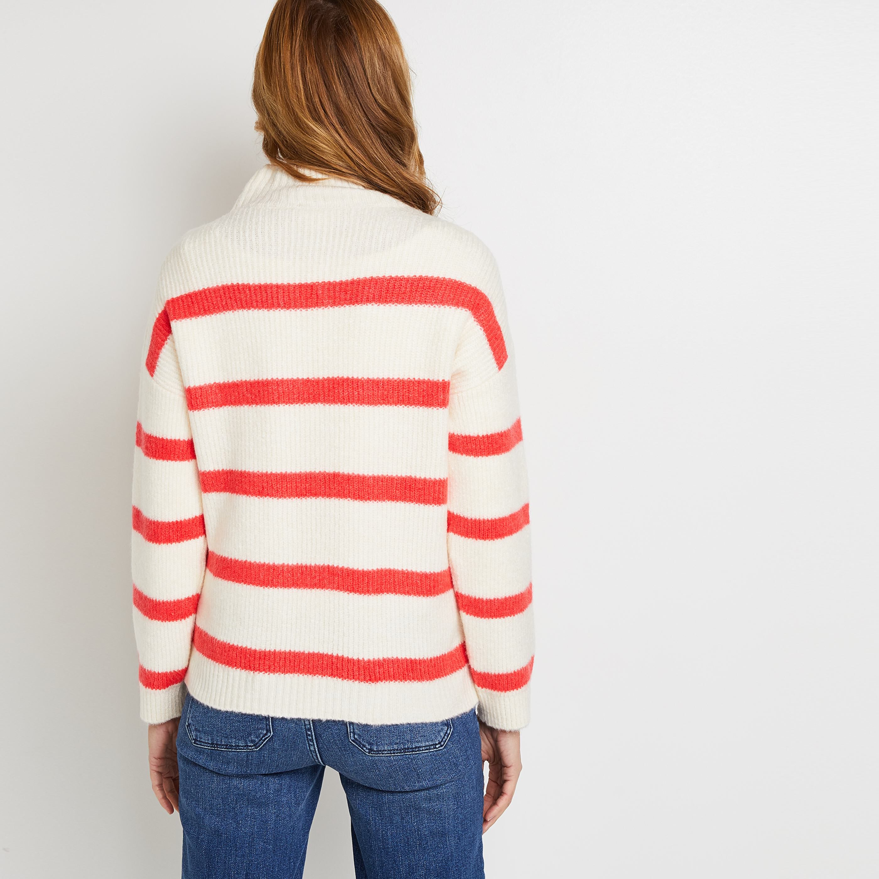 Pull rayé col camionneur femme - BLANC