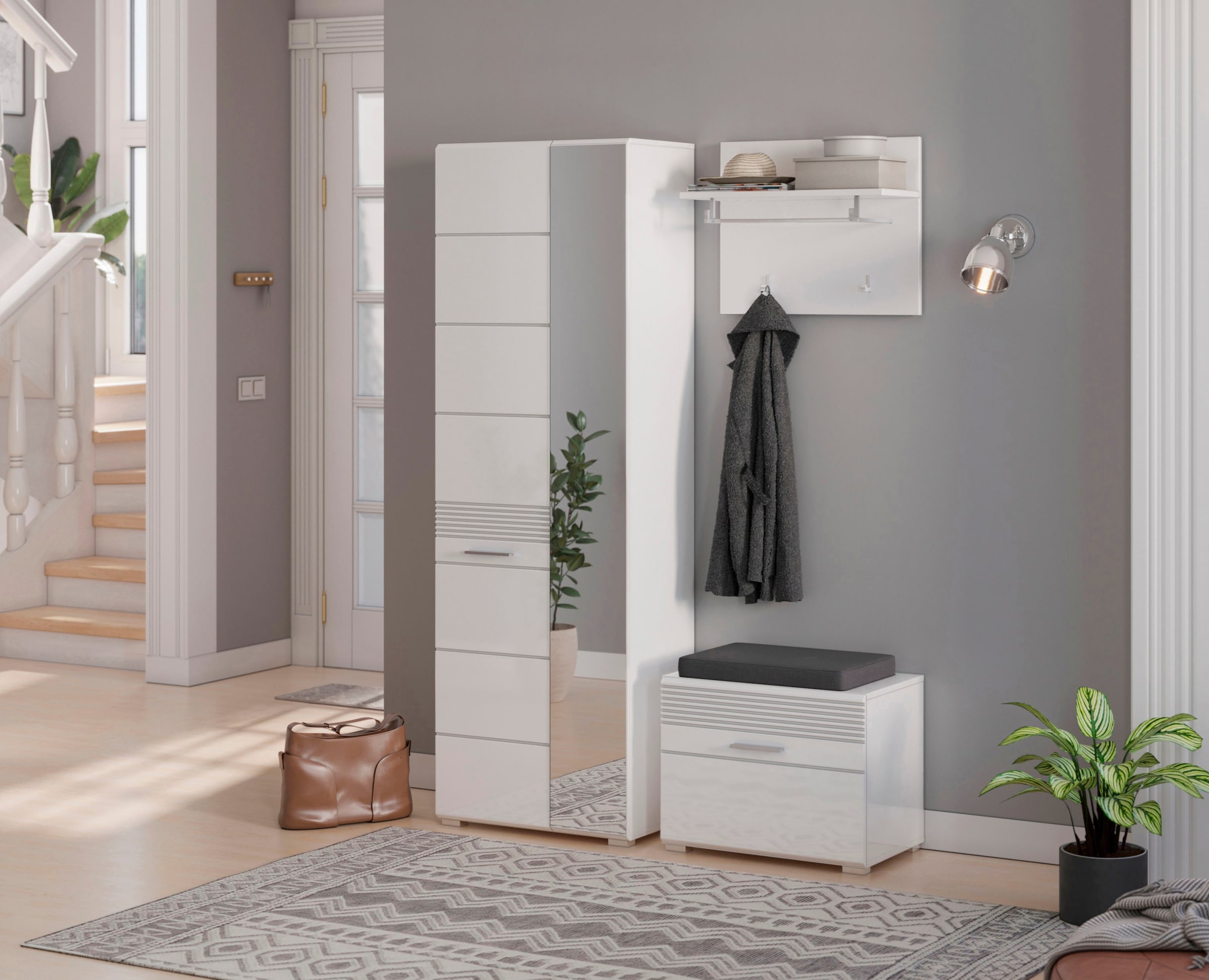 INOSIGN Sitzbank »Malmö, Breite 60 cm, 1 Tür, 2 Fächer, hochwertige MDF Front« Rillenfräsung, Bank, Schuhbank, Garderobenbank, Dielenbank