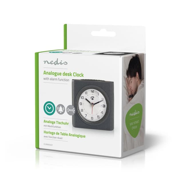 Nedis Analogt Bord Vækkeur | Snooze funktion | Baggrundslys | Grå / Hvid