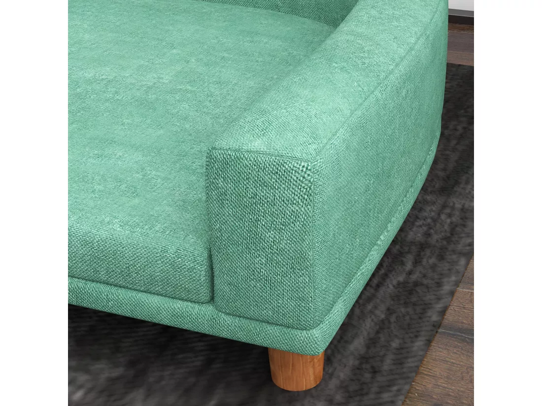 Canapé chien lit pour chien design scandinave coussin déhoussable dim 98L x 67l x 25H cm pieds bois tissu polyester vert