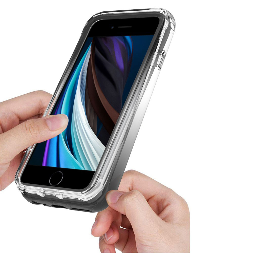 (2-tlg.) iPhone SE (2022/2020) / 8 / 7 / 6S Hybrid TPU Hülle mit Farbverlauf - Schwarz / Transparent