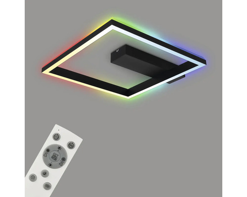 Dimbare LED-plafondlamp, 18W, 2000 lm, 2700K-6500K CCT RGB, 57x48 cm, zwart, met nachtlampfunctie, geheugenfunctie en afstandsbediening.